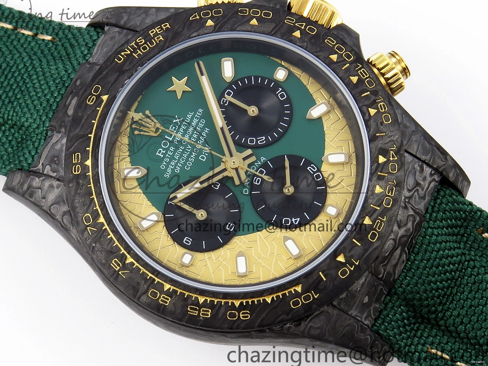 Nylon A7750 on YG DIW Dial Carbon Green Case Green Edition Daytona and Bezel Strap DIWF 0428